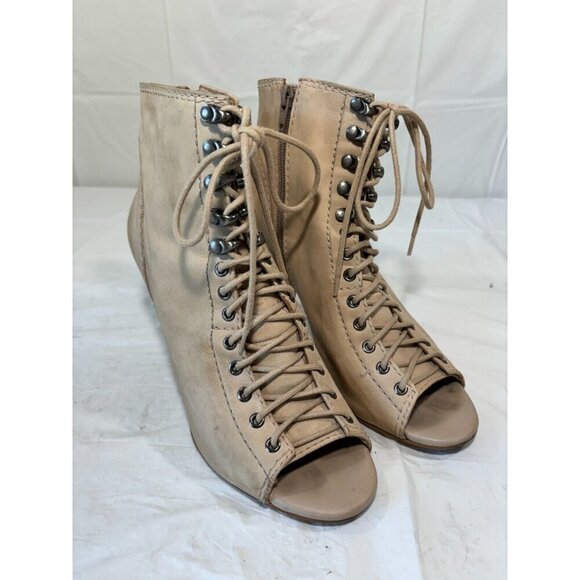 Gianni Bini Tan Lace Up Peep Toe Booties Size 8.5 M - Picture 1 of 11